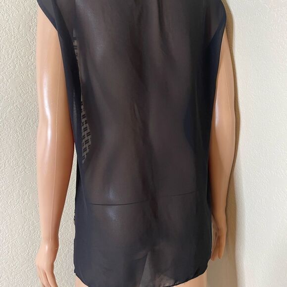 Vince Camuto black & cream patterned semi sheer SZ M - Picture 6 of 9